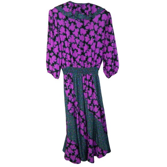 Assorti for Susan Freis Dress Vtg 1980's Purple Boho Pleated Flowing Large Flow - Picture 13 of 16
